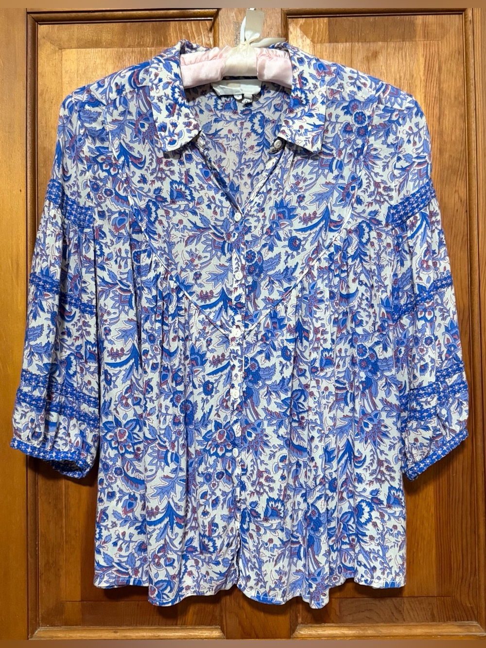 ba&sh~Blue & White Floral V-Neck Brooklyn Blouse~Size Small~$235~ - Picture 6 of 8